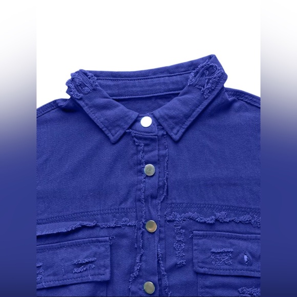 New In Package, Women's Plain Button Front Ripped
Coat, XL, Royal Blue - Picture 3 of 8